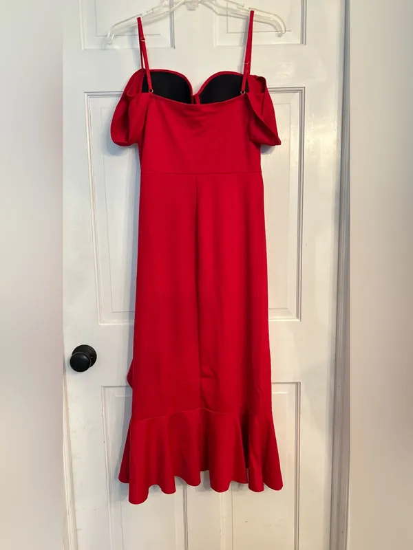 Red Ruffle-Side Sweetheart Midi Dress large - Image 3