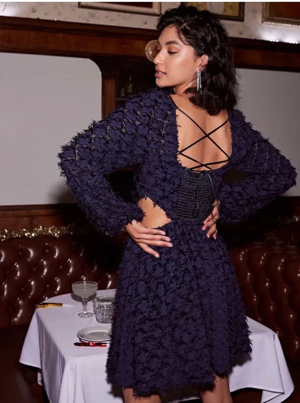 Current Air Textured Fit Flare Cutout Cocktail Party Navy Blue Dress XS NEW NWT - Image 2
