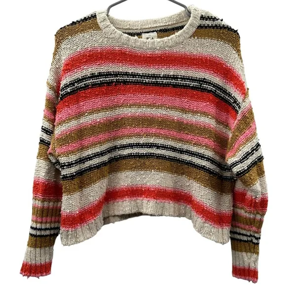 Billabong Easy Going Multicolor Chunky Knit Long Sleeve‎ Cropped Sweater Sz XS - Image 3