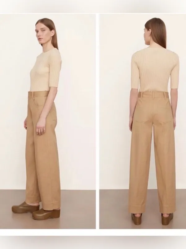 Vince Seam Front Trouser Wide Leg Camel Brown Khaki Size 14 - Image 2