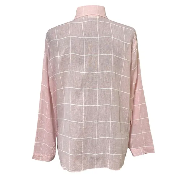 Adora Pink White Striped Sheer Button Shirt Roll Tab Sleeves Medium - Image 4