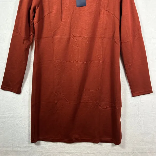 Sampeel Womens Long Sleeve Crew Neck T-Shirt Dress Rust Orange Side‎ Slit Large - Image 7