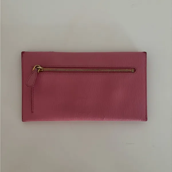 Prada Vitello Pink Envelope Clutch Wallet with Gold Embossed Hardware - Image 3
