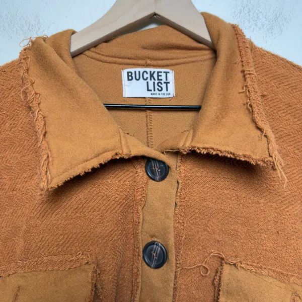 Bucket List Women 100% Cotton Shacket Shirt Jacket Small Brown‎ Raw Hem Boho - Image 4