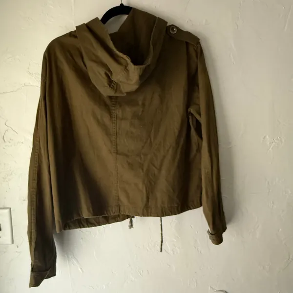 Brandy Melville Womens Olive Green Utility Jacket Hooded Cropped‎ Military Coat - Image 7