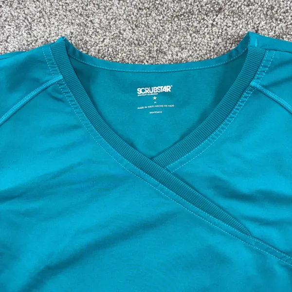 Scrubstar‎ Teal Wrap Scrub Top Womens Medium Medical Uniform Short Sleeve - Image 2