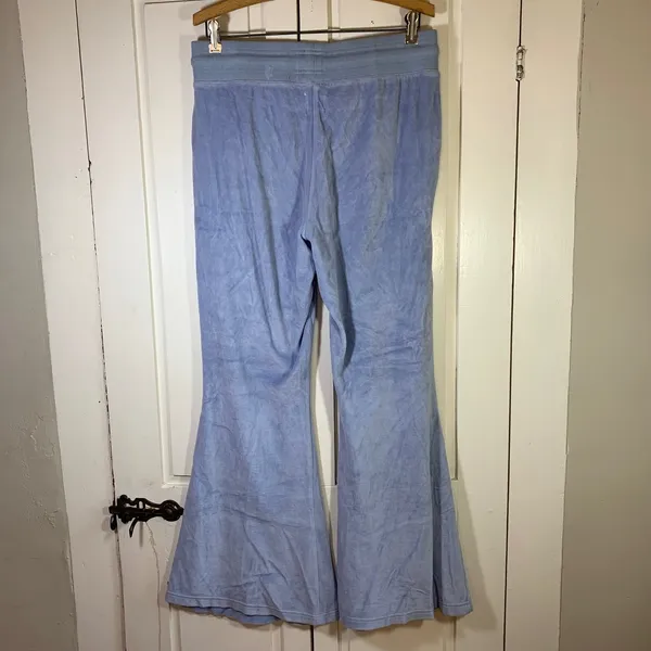 Aerie Womens Medium Velour Flare Leg Drawstring Waist Lounge‎ Pants Blue - Image 2