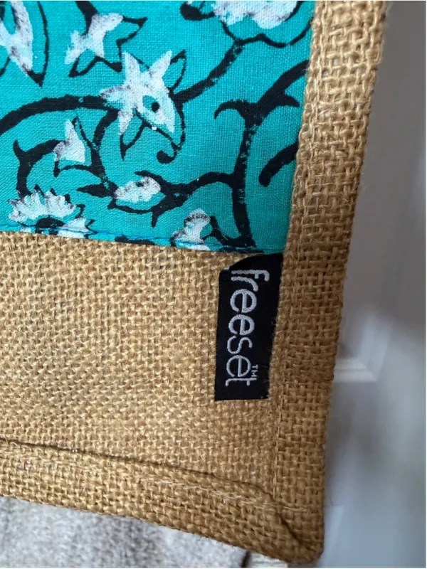 Freeset Brown Teal Jute Tote Bag One Size
EUC - Image 3