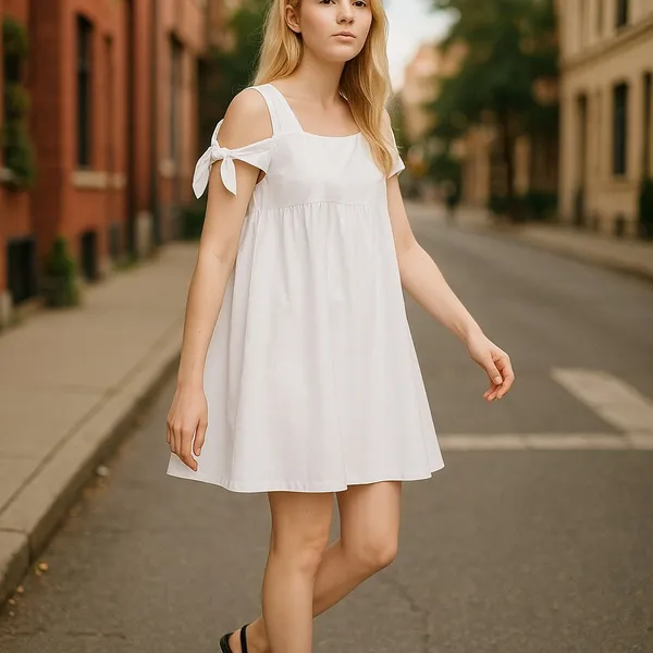Trafaluc Collection Womens Dress Size M Zara White Poplin Bow Sleeve‎ Mini NEW - Image 2