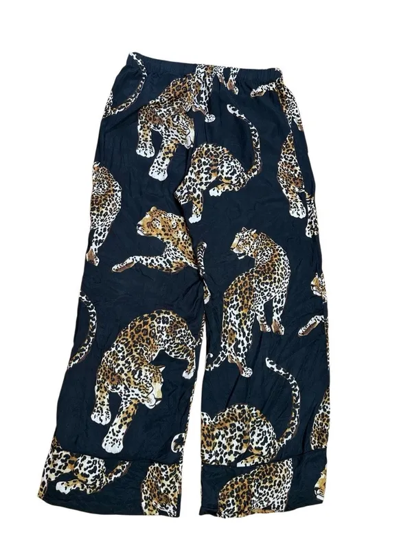 H&M Wide Leg Pull on Tiger Print Pants Black Medium - Image 7