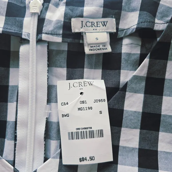 J. Crew Factory‎ NWT Gingham Dress V-Neck Tie Sleeve Black White Size S - Image 6