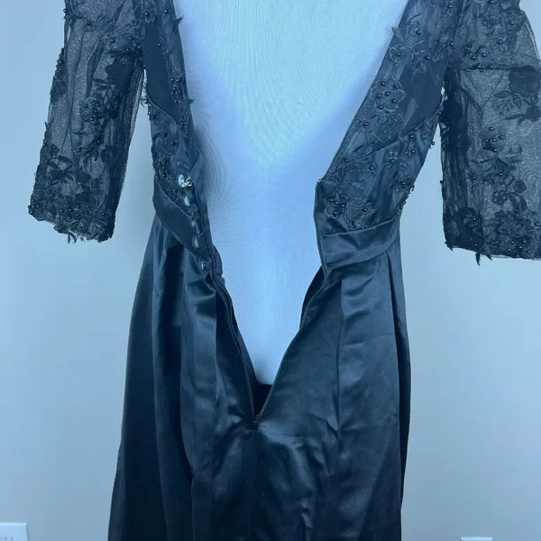 Formal Gown‎ Dress 10 Black Floral Applique Beaded A-Line Evening Whimsigoth - Image 12