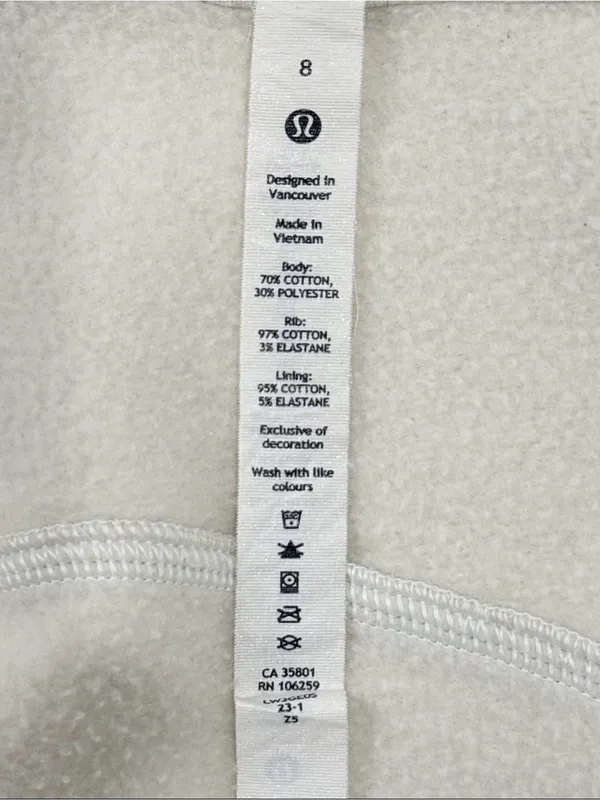 Lululemon Scuba Full-Zip Cropped Hoodie Size 8 Bone Athleisure Lounge Minimal - Image 9