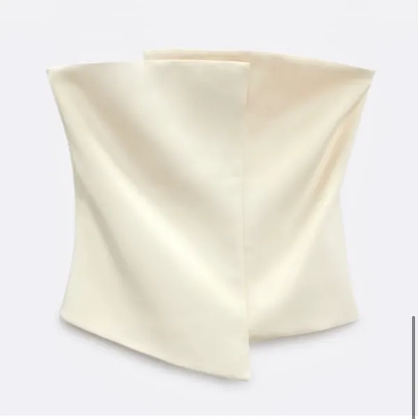 ZARA ivory white satin asymmetrical wrap zipper back strapless tube top - Image 3