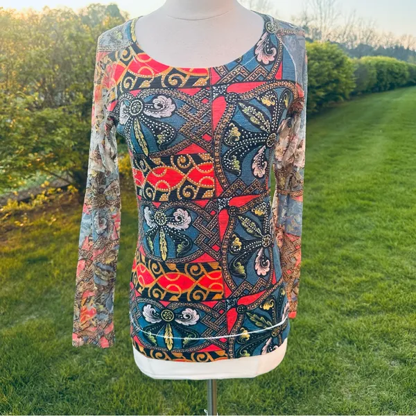 Vocal Rhinestone Embellished Mesh Top | Boho Y2K Graphic Print Long Sleeve M - Image 8