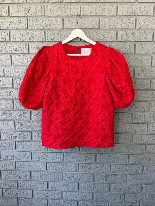 Tuckernuck Hyacinth House Noelle Blouse Red Jacquard Floral Size Medium - Image 3
