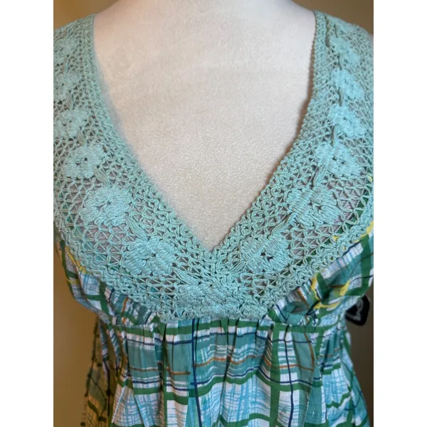 Angie Green Floral Crochet cottage boho y2k whimsi Cotton Dress Small‎ NWT blue - Image 4