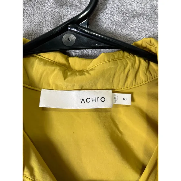 ACHRO Yellow Button Down Shirt Dress Size Lightweight Collared‎ 3/4 Sleeve Small - Image 5