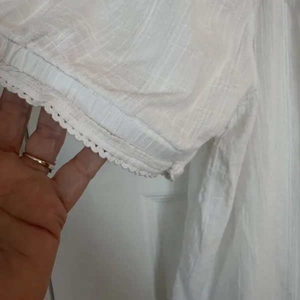 Sundance Gauze Peasant Top White 100%‎ Cotton Smocked Eyelet Boho Granola Girl M - Image 5