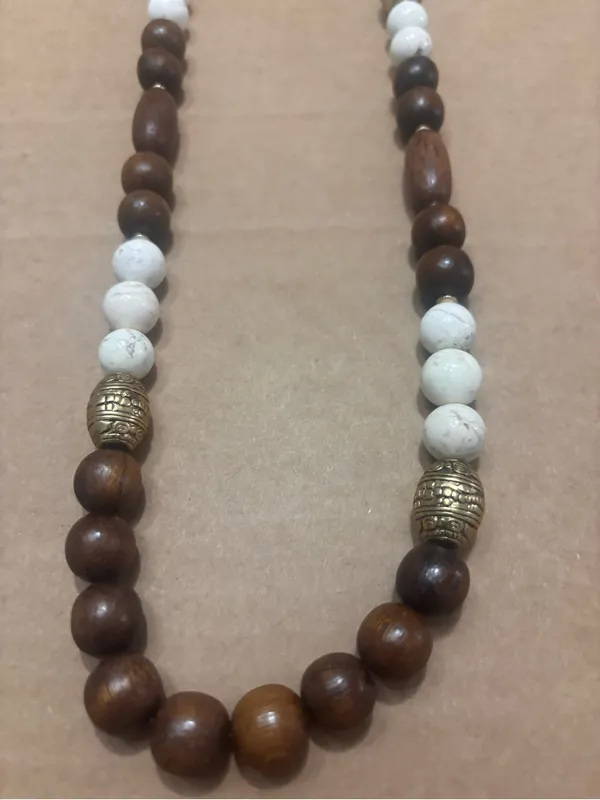 Chico's Wood & Howlite Semi-Precious Long Statement Necklace NWT - Image 2