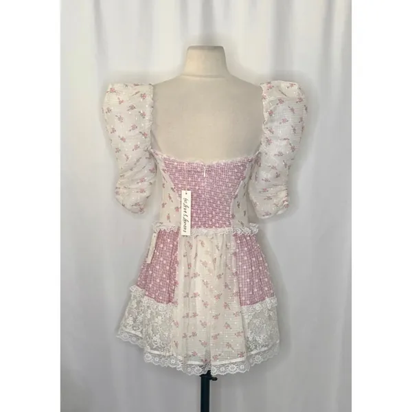 NWT!!‎ FOR LOVE & LEMONS Francine Floral Patchwork Mini Dress Lace Coquette XS - Image 10