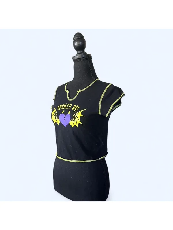 Spoiled Bat Graphic Baby Tee Black Cropped Size Small 🖤 - Image 4