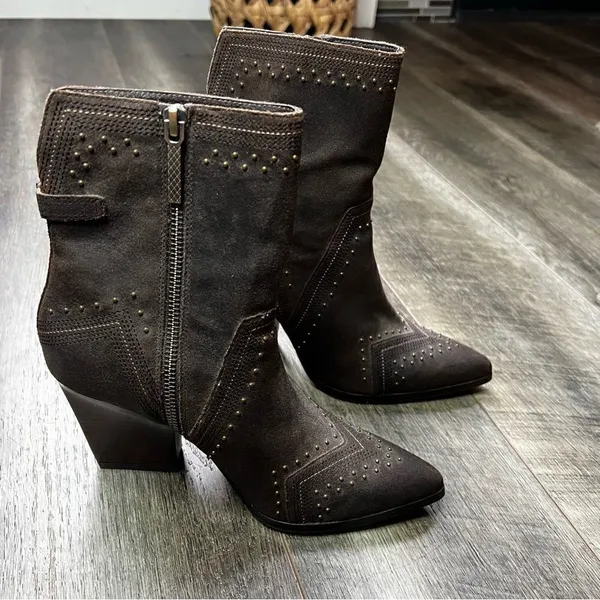 DONALD J. PLINER Vegas Brown Leather Studded Heeled Boots Size 7 - Image 2