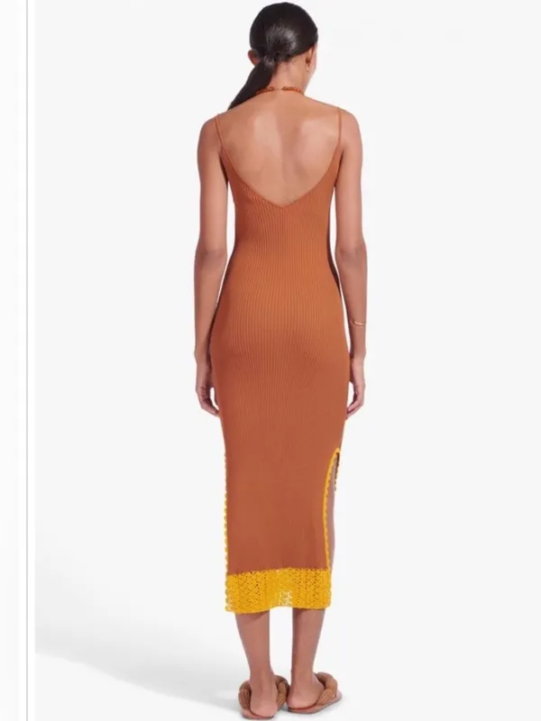 STAUD Pleasanton Crochet Trimmed Ribbed-Knit Cotton Midi Dress XL - Image 5