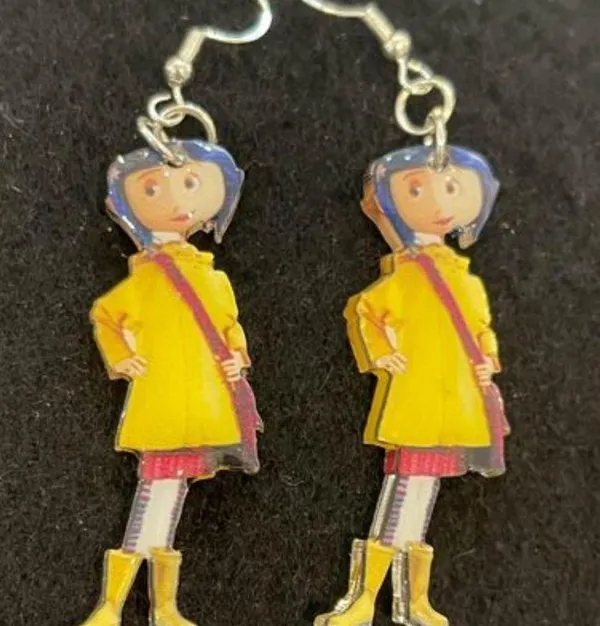 Coraline 3D Earrings Acrylic Dangle Earrings Yellow - Image 2