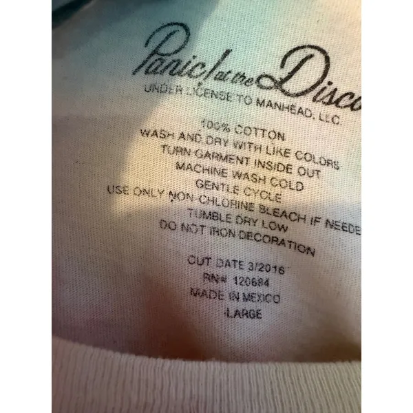 Panic! At The Disco Shirt Large L Tie Dye Band Tee Pastel Graphic Cotton 2016 - Image 2