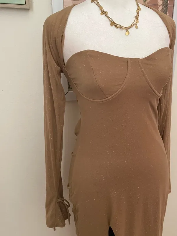 Babyboo Nadia Maxi Dress Gold Sparkle Size Medium - Image 6