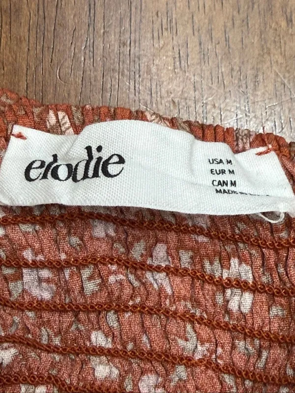 Elodie Women’s Medium Rust Floral Crop Top Long Sleeve Square Neck Boho Blouse(9 - Image 5