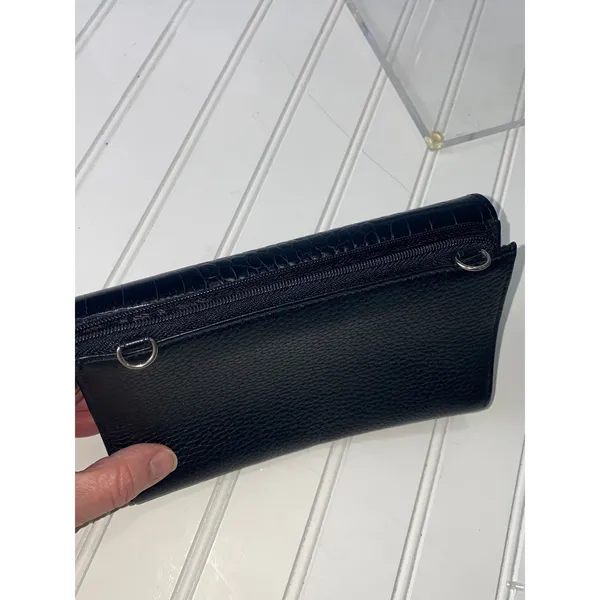 Brighton Black Leather Convertible Crossbody Wallet Croc Heart No Strap - Image 8