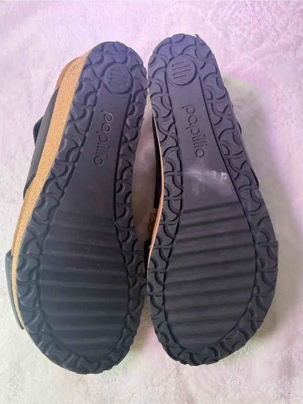 Papillio Black Leather Cork Wedge Sandals Size 8 - Image 9