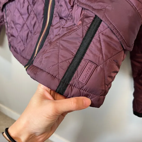 Hunter Original Women's Quilted Jacket Plum Purple Gold Zip Puffer Coat Medium - Image 8