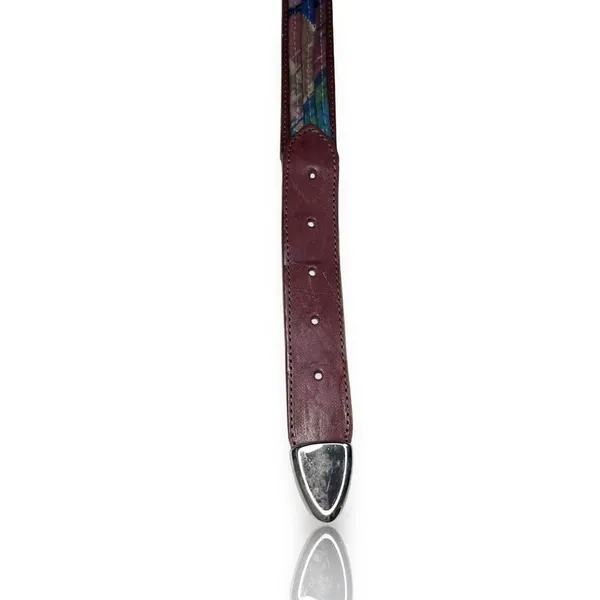 Vintage 1980's Leather & Rolled Fabric Belt | Silver‎ Buckle | Guatemala - Image 5