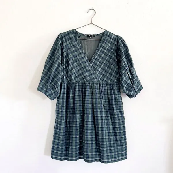 MADEWELL Marianna Puff-Sleeve Mini Dress in Plaid NI640 Size S - Image 2