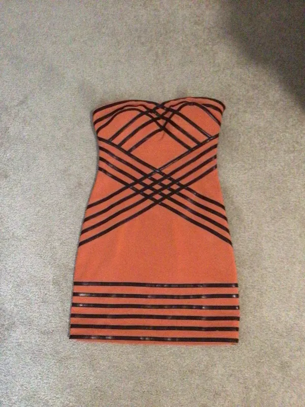Wow Couture Leather Trim Strapless Dress- Size Sm - Image 2