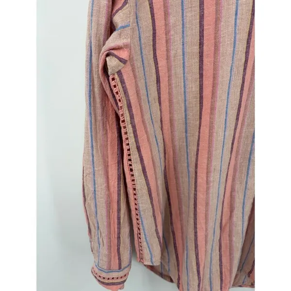 Anthropologie Maeve Lida linen blend pink striped 1/4 button blouse women’s S - Image 5
