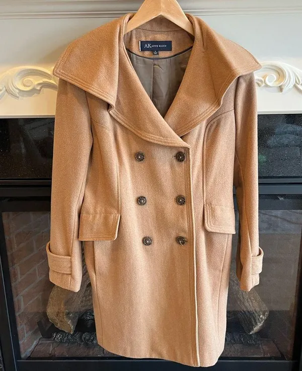 Anne Klein Wool Pea Coat Camel Winter Long - Image 6