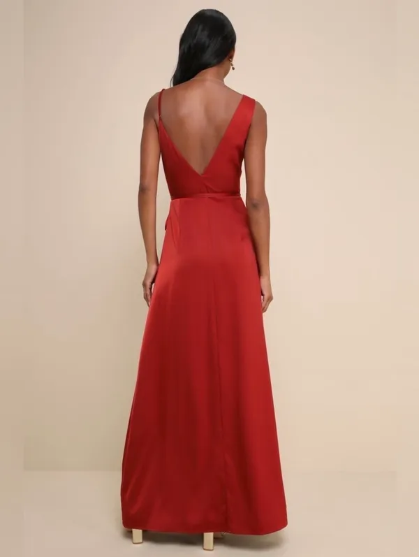 NWT Lulus Red Rust Satin Wrap Maxi Dress - Size M 💃 - Image 2