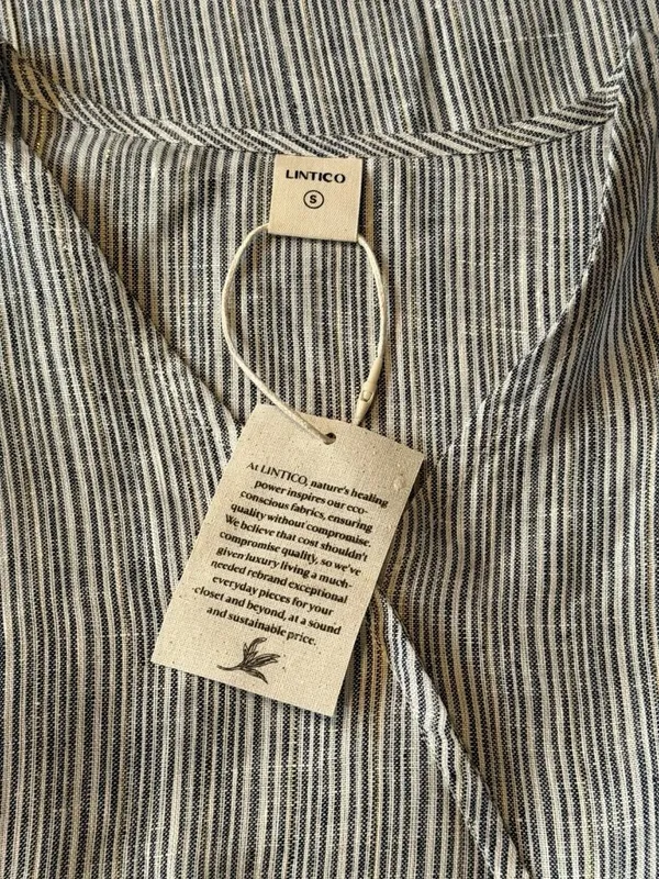 NWT LINTICO S Aria 100% Linen Striped V-Neck Elastic Waist Midi Dress Vacation - Image 3