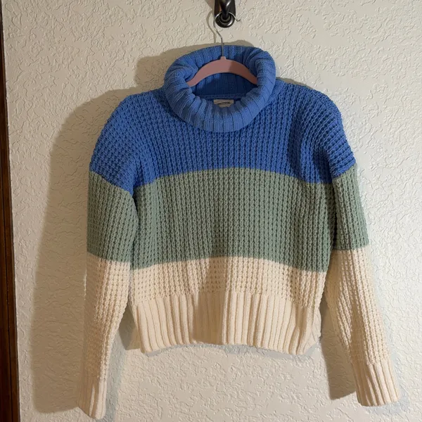 Hippie Rose Sweater Blue M Women Colorblock Turtleneck Knit HF3S26299 - Image 8