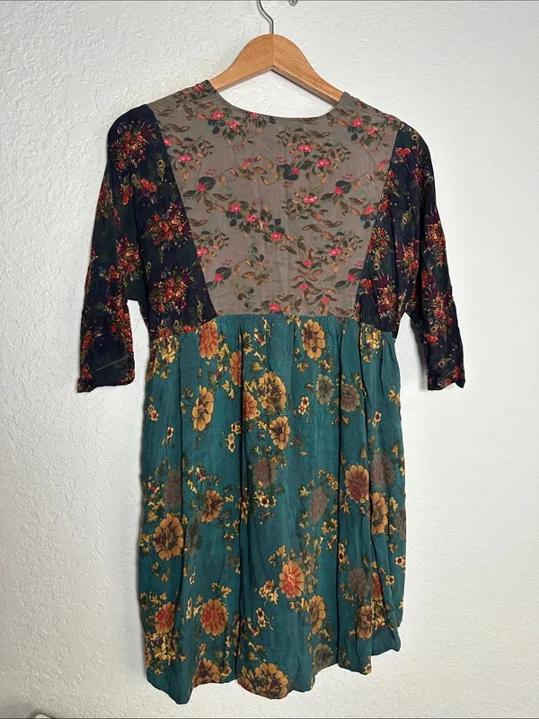 NATURAL LIFE Green Floral V Neck Mini Dress Pockets Boho Forest Brown XS - Image 8