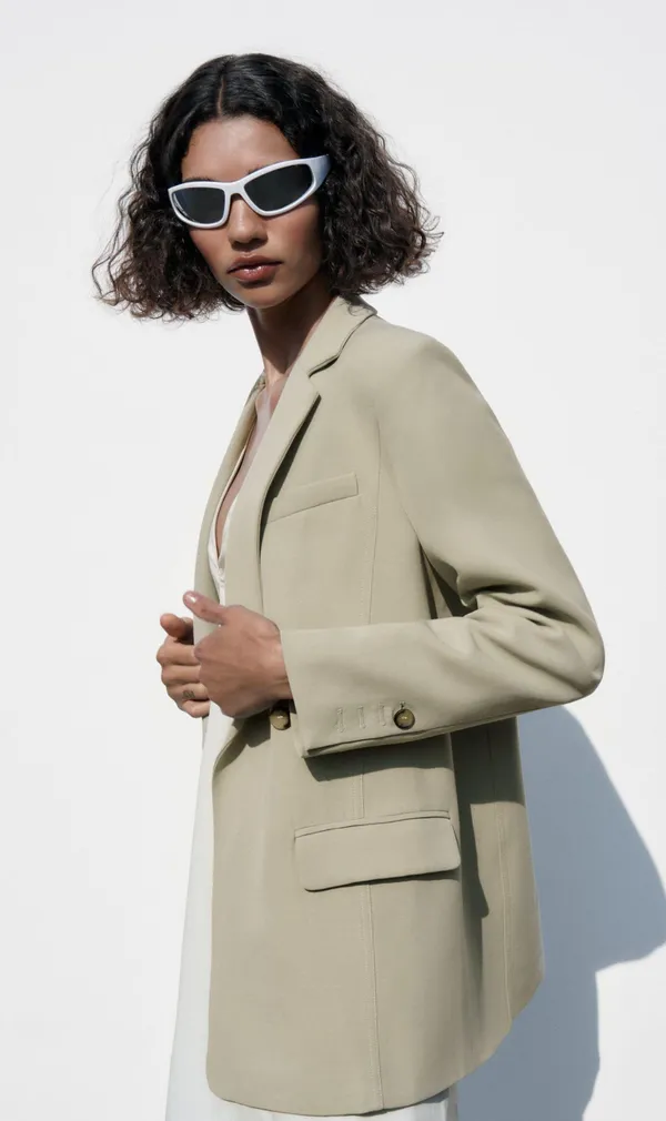 Zara blazer boyfriend relaxed ovsersize olive green casual Suit Jacket - Image 9