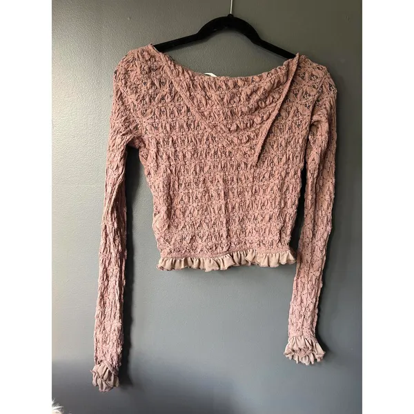 Free People Boho Rose Lace Long Sleeve Crop Top with Ruffle Trim - Image 2