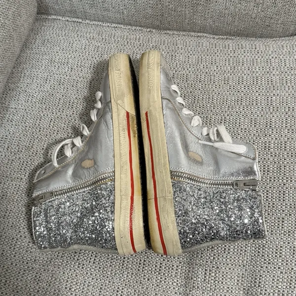 Golden Goose Slide with‎ Laminated Leather Upper and Silver Glitter Size 36 - Image 11