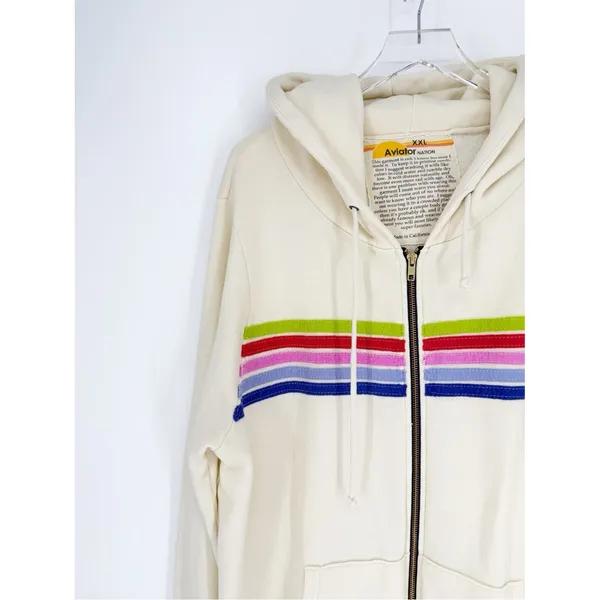 Aviator Nation x Peloton 5 Stripe Zip Hoodie Womens XXL Cream - Image 4