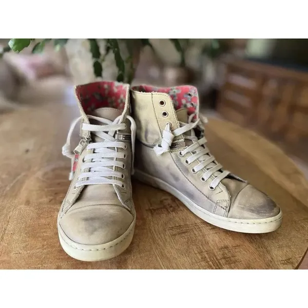 Le Crown Handmade in Italy Distressed Leather Convertible High Low Sneakers 37 - Image 2