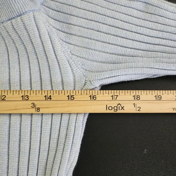 Aerie Off Shoulder Womens Light Blue Ribbed Slim Coquette Softgirl Sweater Large - Image 6